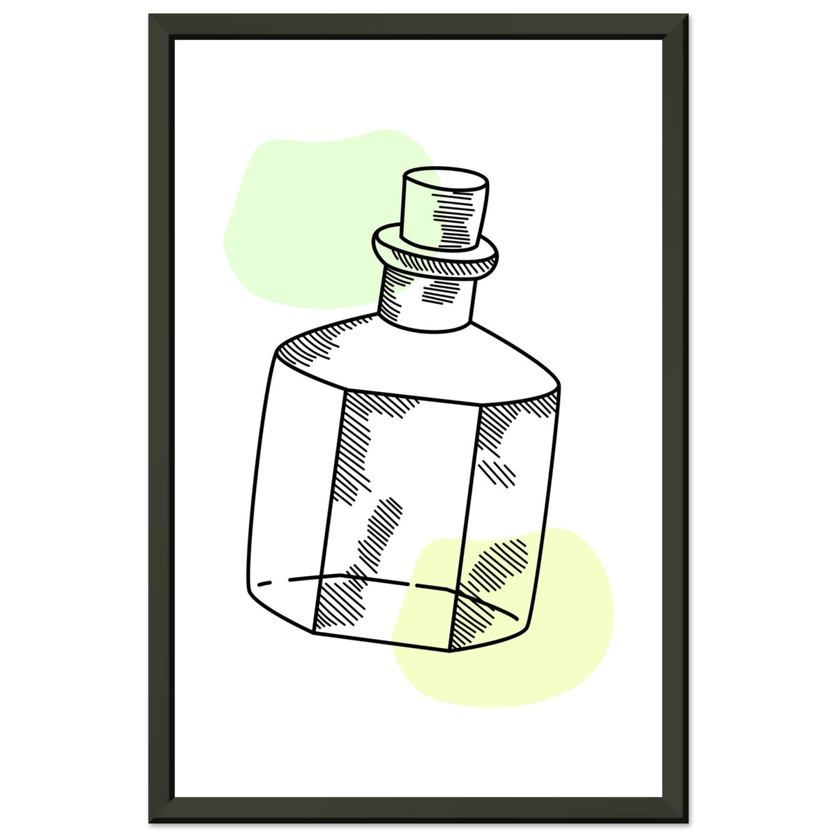 Vintage Charm - Line Art Bottle with Pastel Accents - 28x43 cm XL (11x17″) - Metal Framed Posters