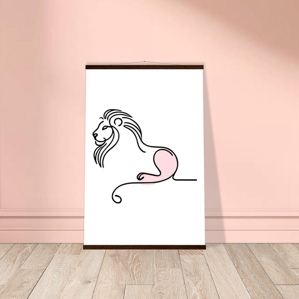 Regal Simplicity - Minimalist Lion Design - 60x90 cm 24x36″ Dark wood wall hanger - Posters With Hanger