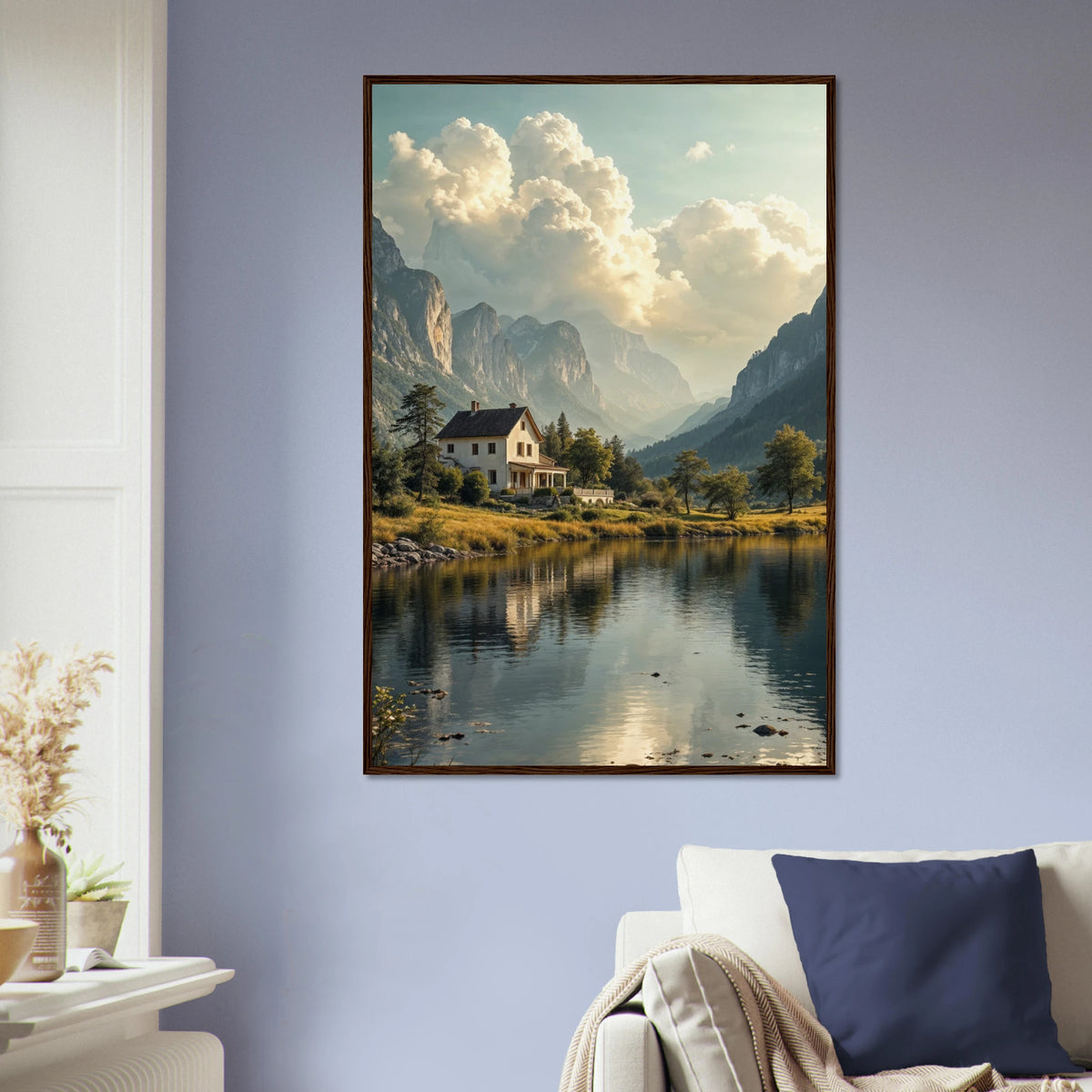 Lakeside Tranquility – Wooden Poster for Loved Ones - Dark wood frame - Wooden Framed Posters