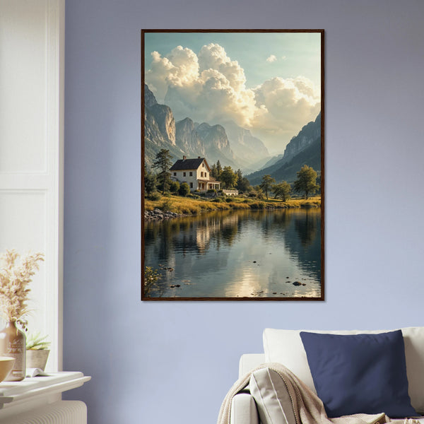 Lakeside Tranquility – Wooden Poster for Loved Ones - Dark wood frame - Wooden Framed Posters