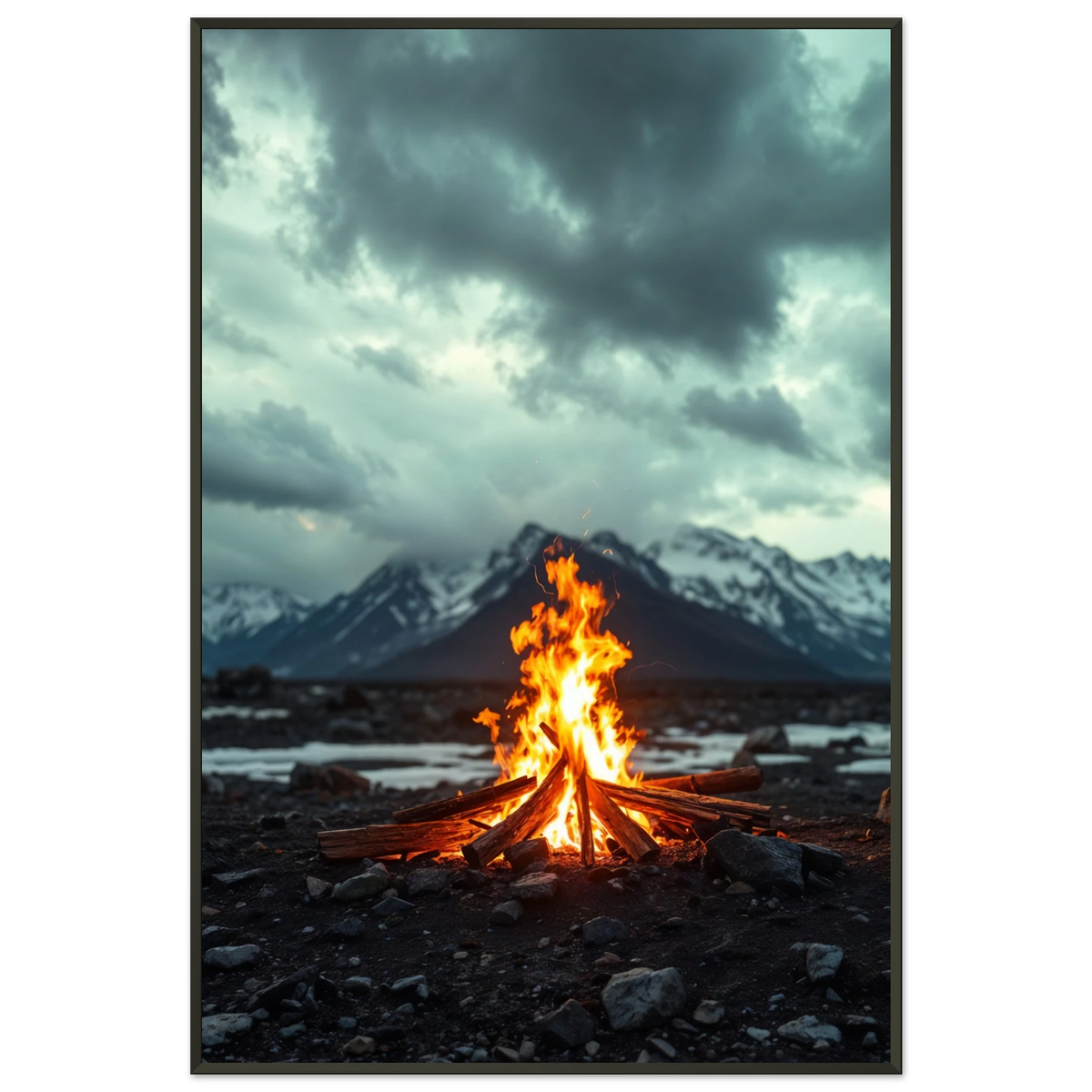 Campfire Mountain Poster Gift for Him - - Metal Framed Posters
