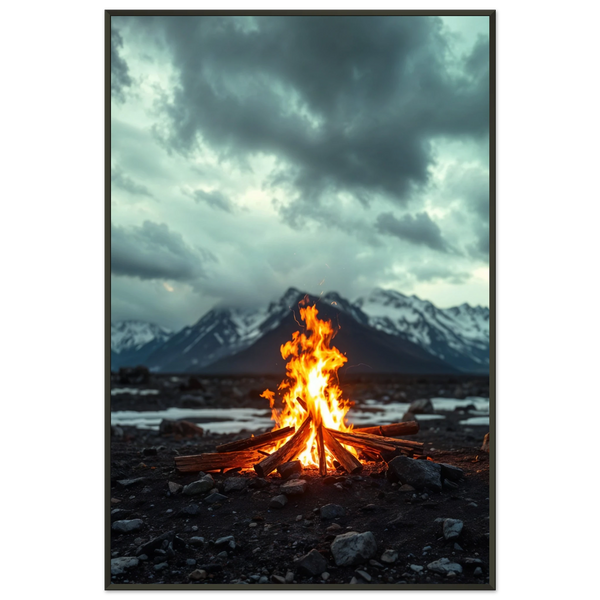 Campfire Mountain Poster Gift for Him - - Metal Framed Posters