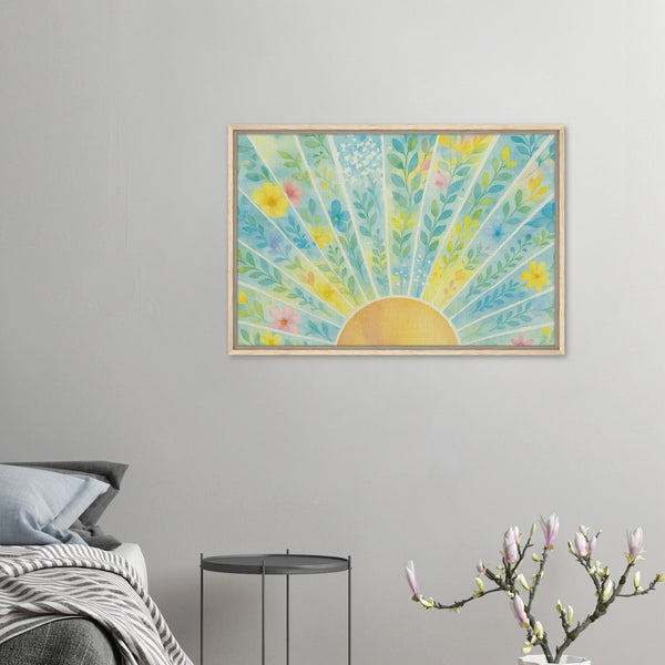 Gift of Sunshine – Floral Sunburst Framed Canvas - Wood frame - Canvas