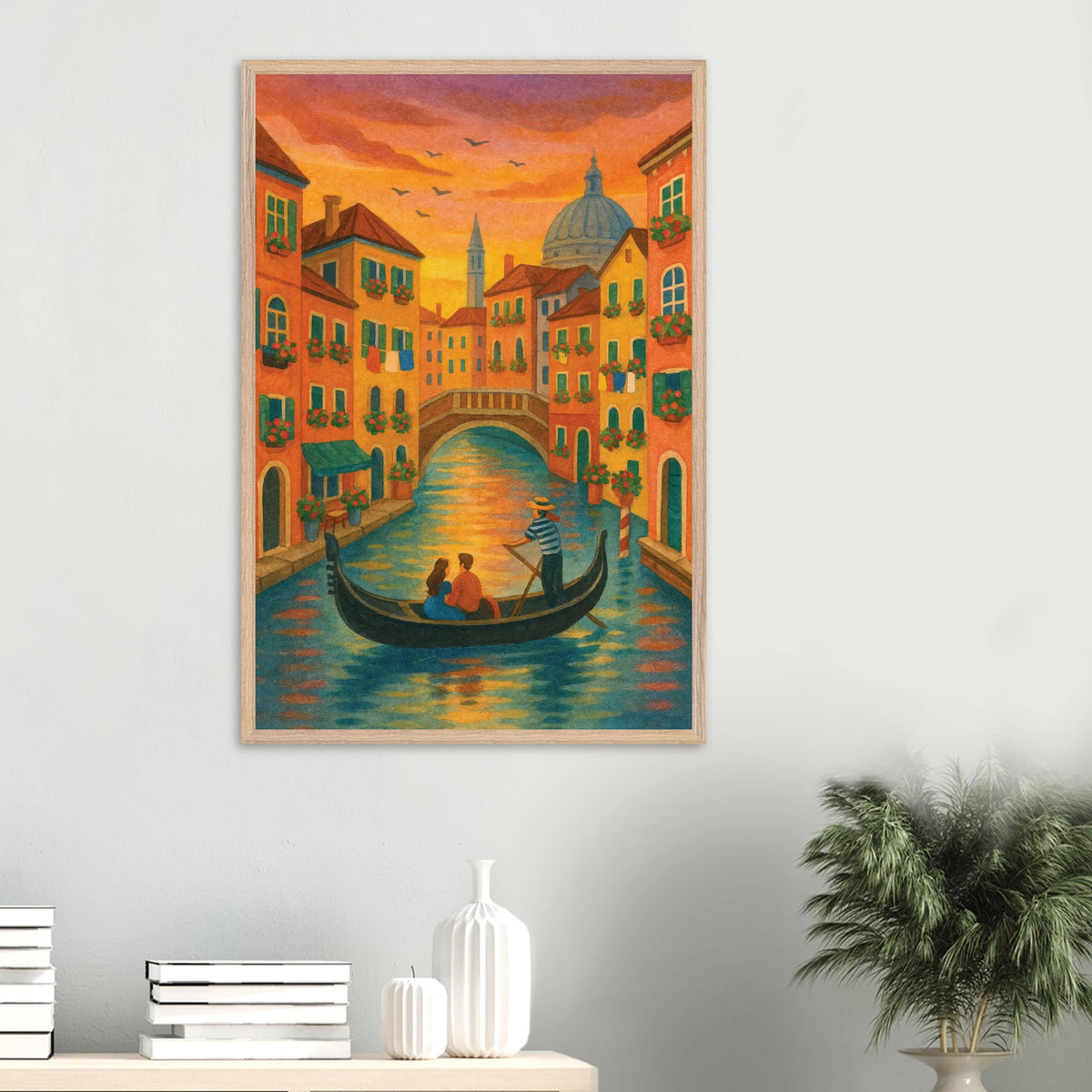 Sunset Canal Romance – Wooden Framed Poster Gift - Wood frame - Wooden Framed Posters
