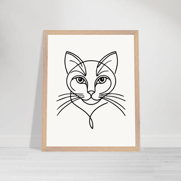 Timeless Cat Line Art - Natural Wood Framed Elegance - 40x50 cm 16x20″ Wood frame - Wooden Framed Posters