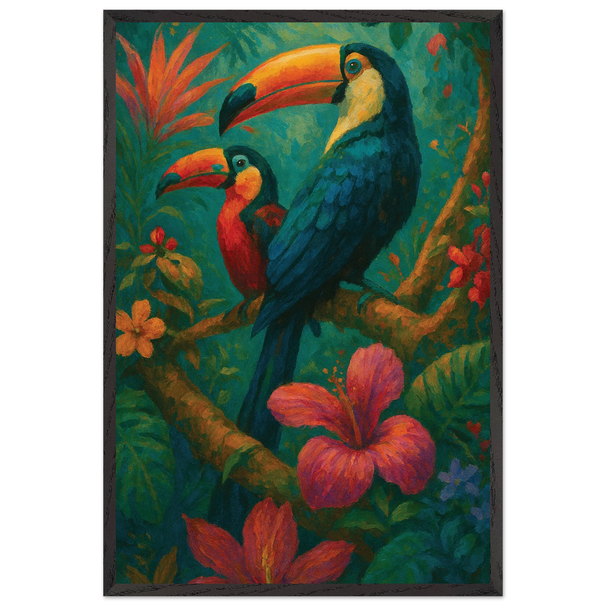 Tropical Toucans Wooden Framed Poster – Jungle Art Gift - Black frame - Wooden Framed Posters