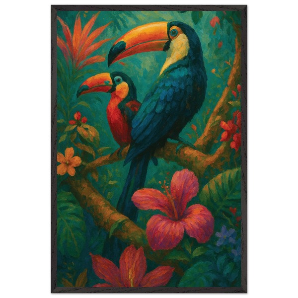 Tropical Toucans Wooden Framed Poster – Jungle Art Gift - Black frame - Wooden Framed Posters