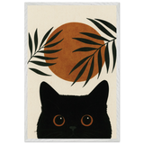 Sunset Whiskers – Minimal Cat Art Wooden Frame Gift - White frame - Wooden Framed Posters