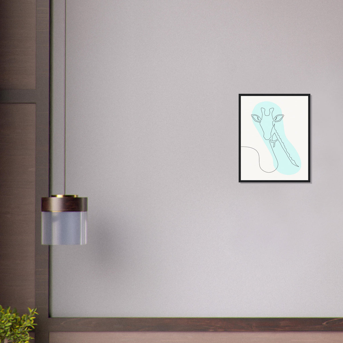 Framed Tranquility - Giraffe Line Art - - Wooden Framed Posters