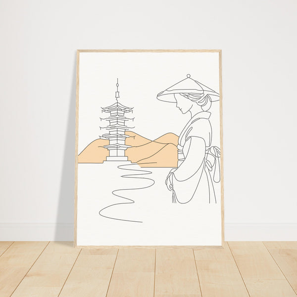 Serene Japanese Elegance - Framed Line Art - 60x80 cm 24x32″ Wood frame - Wooden Framed Posters