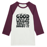 Doubtful Confidence - Unisex 3/4 sleeve Raglan T-shirt - White and Maroon - T-shirts