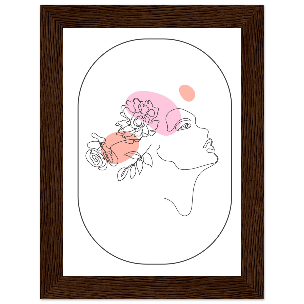 Ethereal Blossom Muse - Framed Line Art Poster - 13x18 cm 5x7″ Dark wood frame - Wooden Framed Posters