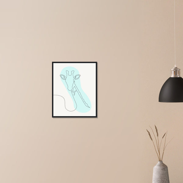 Framed Tranquility - Giraffe Line Art - - Wooden Framed Posters