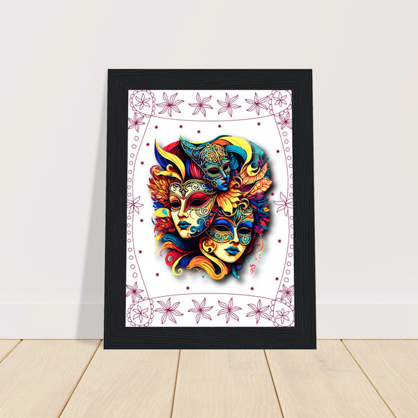 Colorful Mask Trio - Luxury Framed Print - - Wooden Framed Posters