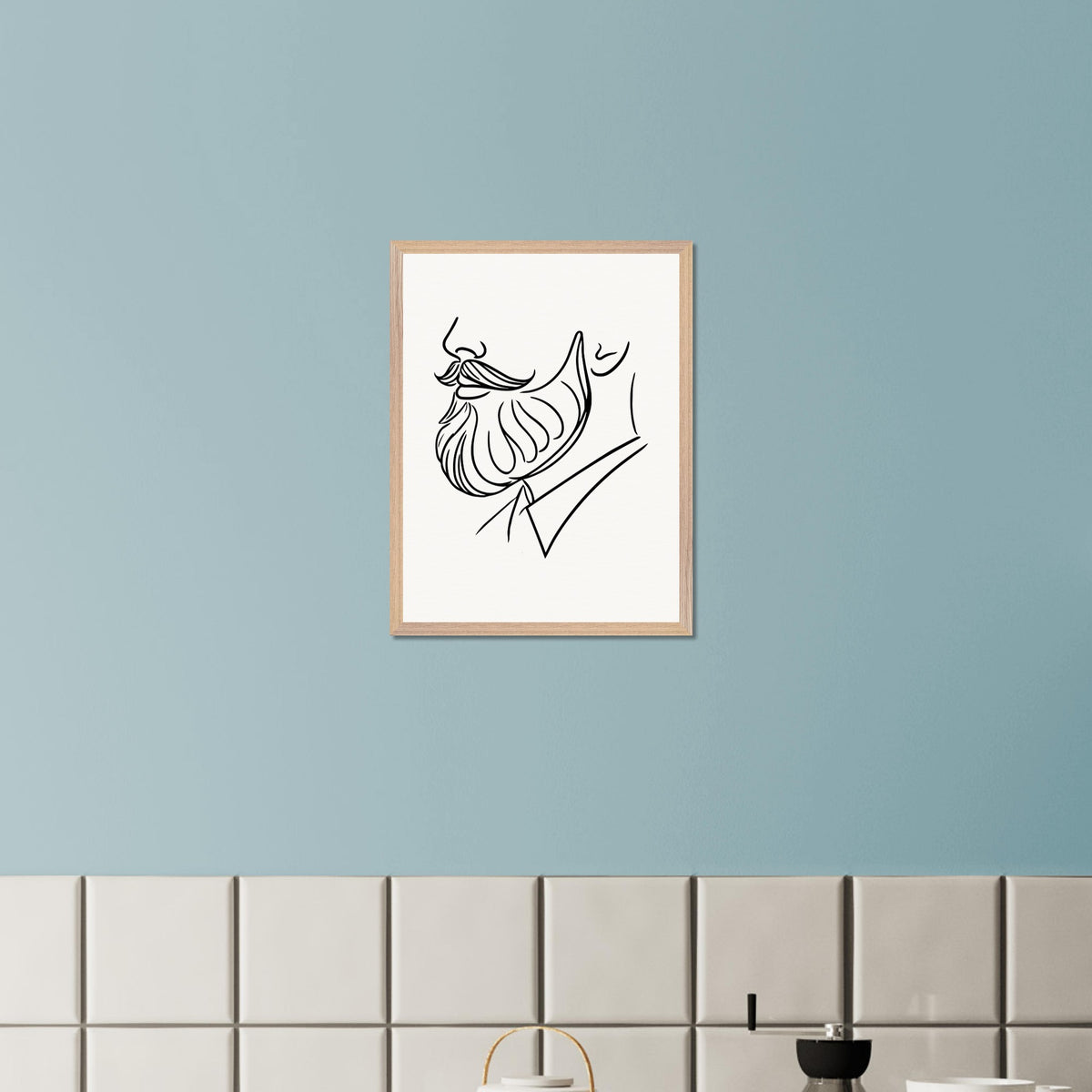 Beard and Bow - A Minimalist Tribute to Style - 45x60 cm 18x24″ Wood frame - Wooden Framed Posters