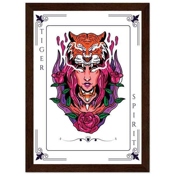 Artistry Unleashed - Warrior, Sacred Bull, and Tiger Spirit - A4 21x29.7 cm 8x12″ Dark wood frame Tiger Spirit - Wooden Framed Posters