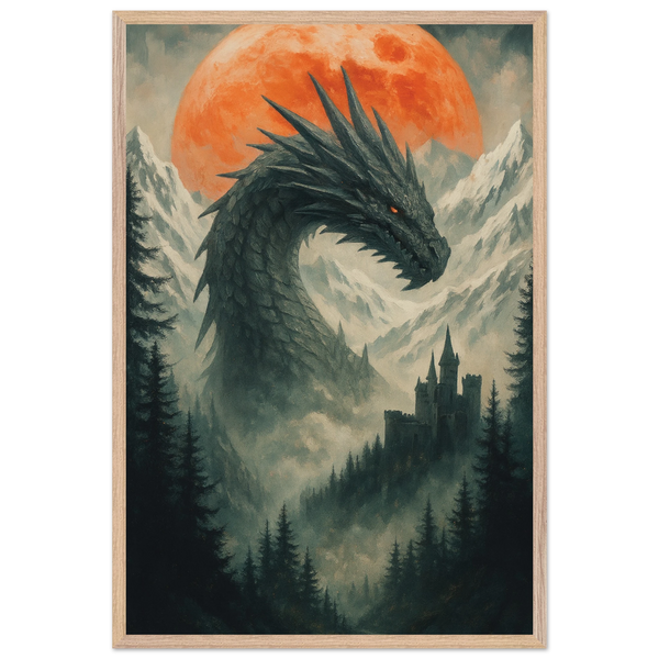 Blood Moon Dragon – Wooden Framed Poster Gift - Wood frame - Wooden Framed Posters