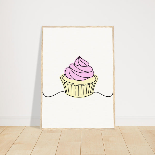 Cupcake Delight - Minimalist Pink Frosting Art - 50x70 cm 20x28″ Wood frame - Wooden Framed Posters