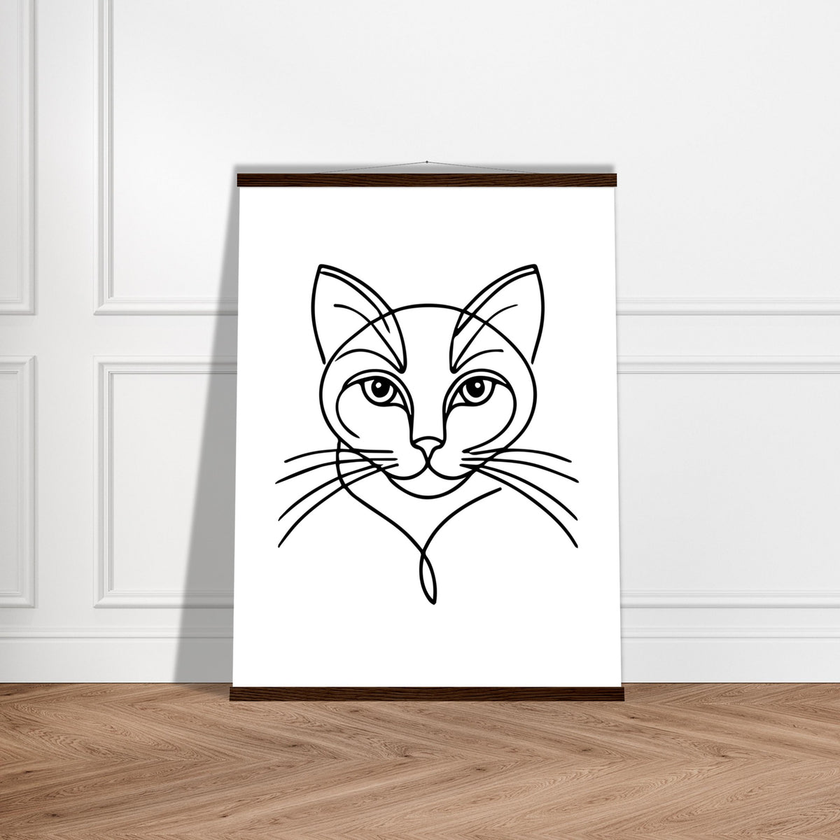 Cat's Gaze - Contemporary Line Art Poster - 60x80 cm 24x32″ Dark wood wall hanger - Posters With Hanger