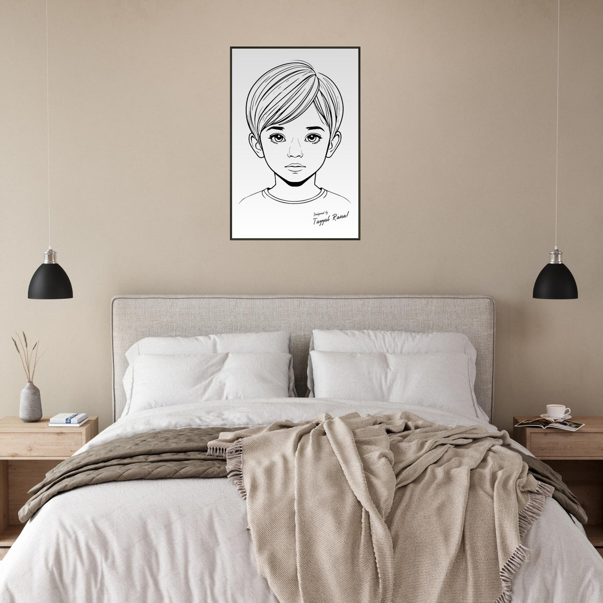 Innocence in Line Art - Framed Portrait of Childhood - - Framed Posters