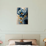 Indigo Dreams - Modern Floral Wall Art - Wood frame 40x60 cm 16x24″ - Wooden Framed Posters