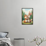 Innocent Affection - Bunny & Fox Framed Poster - 40x60 cm 16x24″ Dark wood frame - Wooden Framed Posters