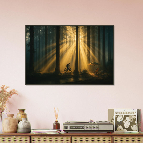 Golden Forest Rays – Giftable Metal Framed Poster - - Metal Framed Posters