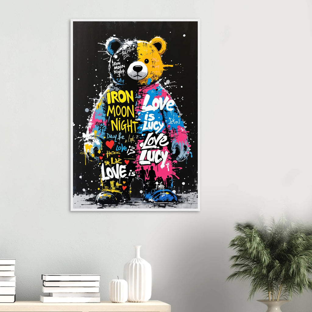 Wooden Framed Poster – Graffiti Bear for Sweet Memories - White frame - Wooden Framed Posters