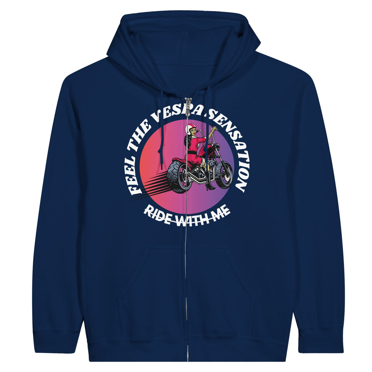 Feel the Freedom - Vespa Adventures Await With Zip Hoodie - Navy - Hoodies