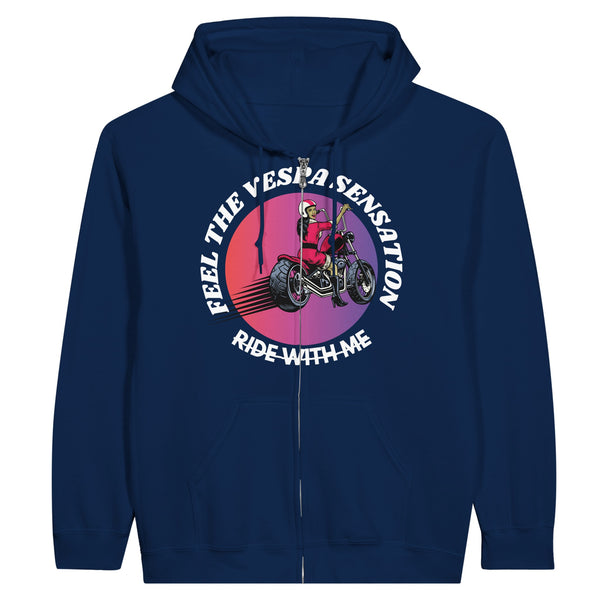 Feel the Freedom - Vespa Adventures Await With Zip Hoodie - Navy - Hoodies