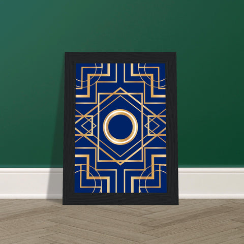 Image of Art Deco Elegance - Blue & Gold Geometric Framed Print