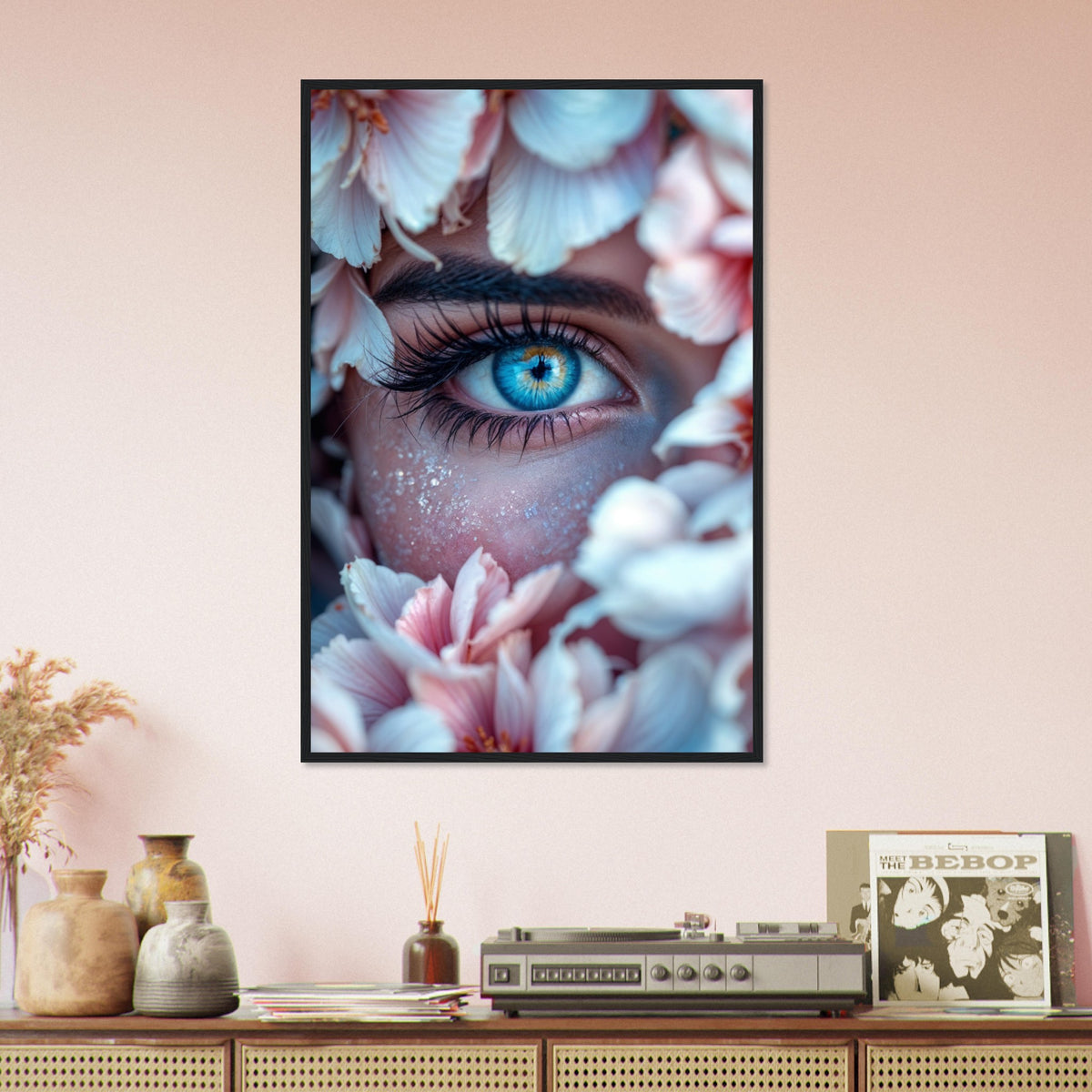 Inner Bloom - Eye with Floral Frame Print - 60x90 cm 24x36″ Black frame - Framed Posters