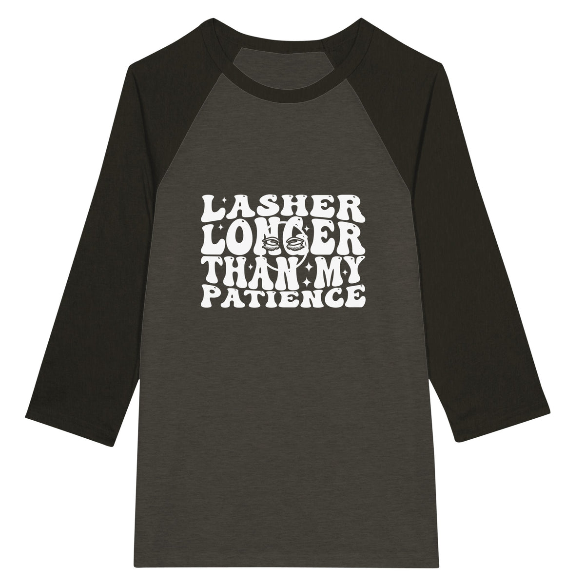 Patience & Lashes - Unisex 3/4 sleeve Raglan T-shirt - Black Heather Black -