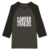 Patience & Lashes - Unisex 3/4 sleeve Raglan T-shirt - Black Heather Black -