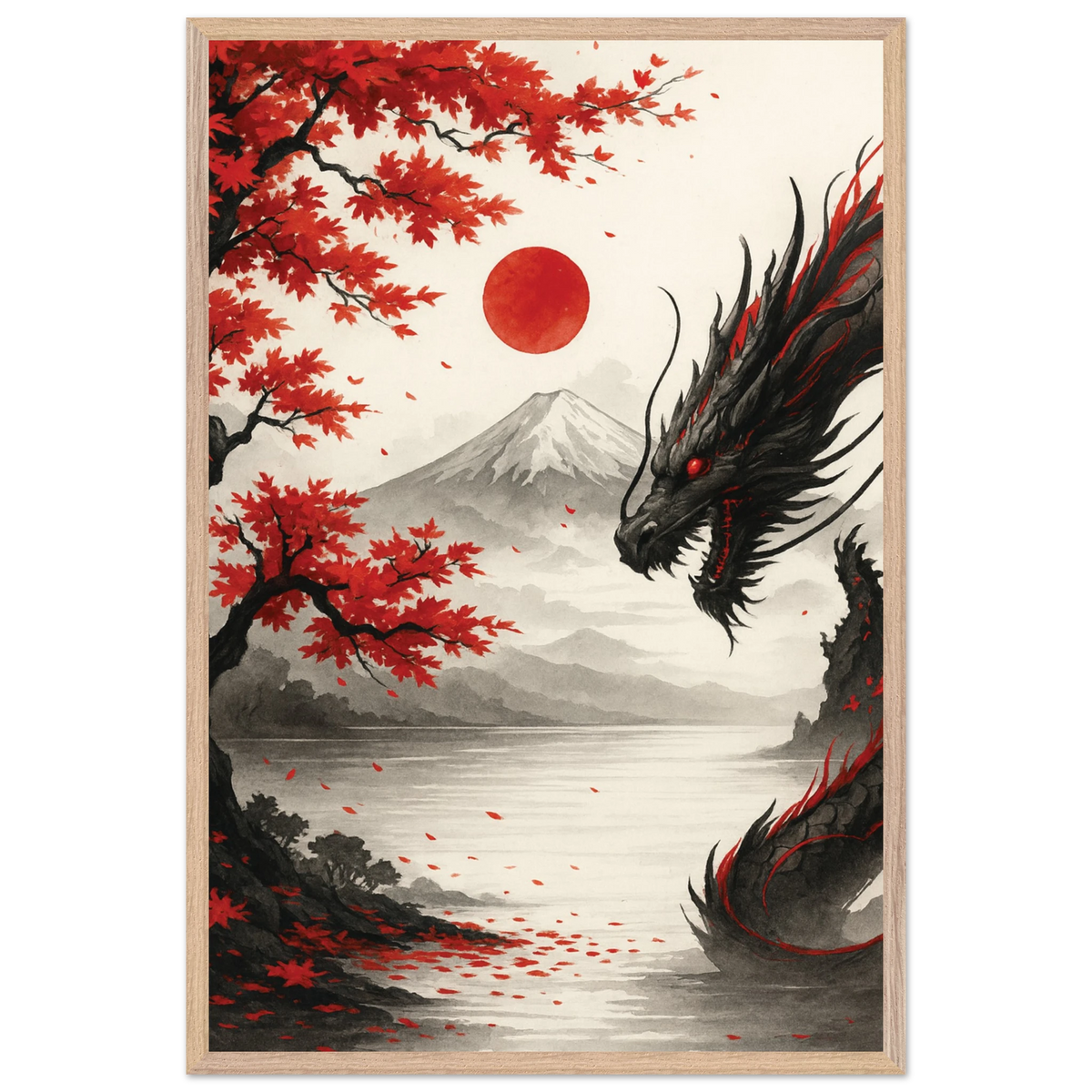 Japanese Dragon Wooden Framed Poster – Gift of Power - Wood frame - Wooden Framed Posters