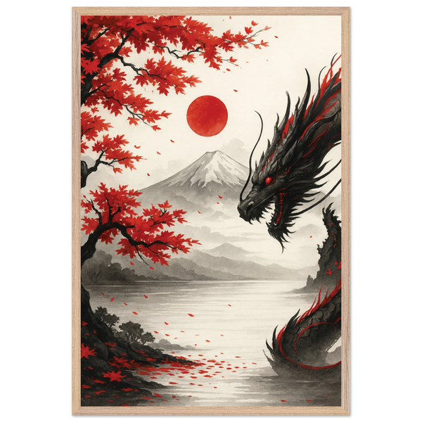 Japanese Dragon Wooden Framed Poster – Gift of Power - Wood frame - Wooden Framed Posters