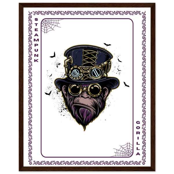 Elevate Your Decor - Steampunk, Funky, and Urban Gorilla Poster Set - 40x50 cm 16x20″ Dark wood frame Steampunk Gorilla - Wooden Framed Posters