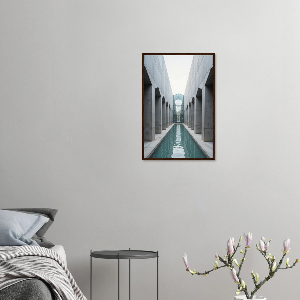 Minimalist Corridor - Architectural Serenity Framed Poster - 40x60 cm 16x24″ Dark wood frame - Wooden Framed Posters