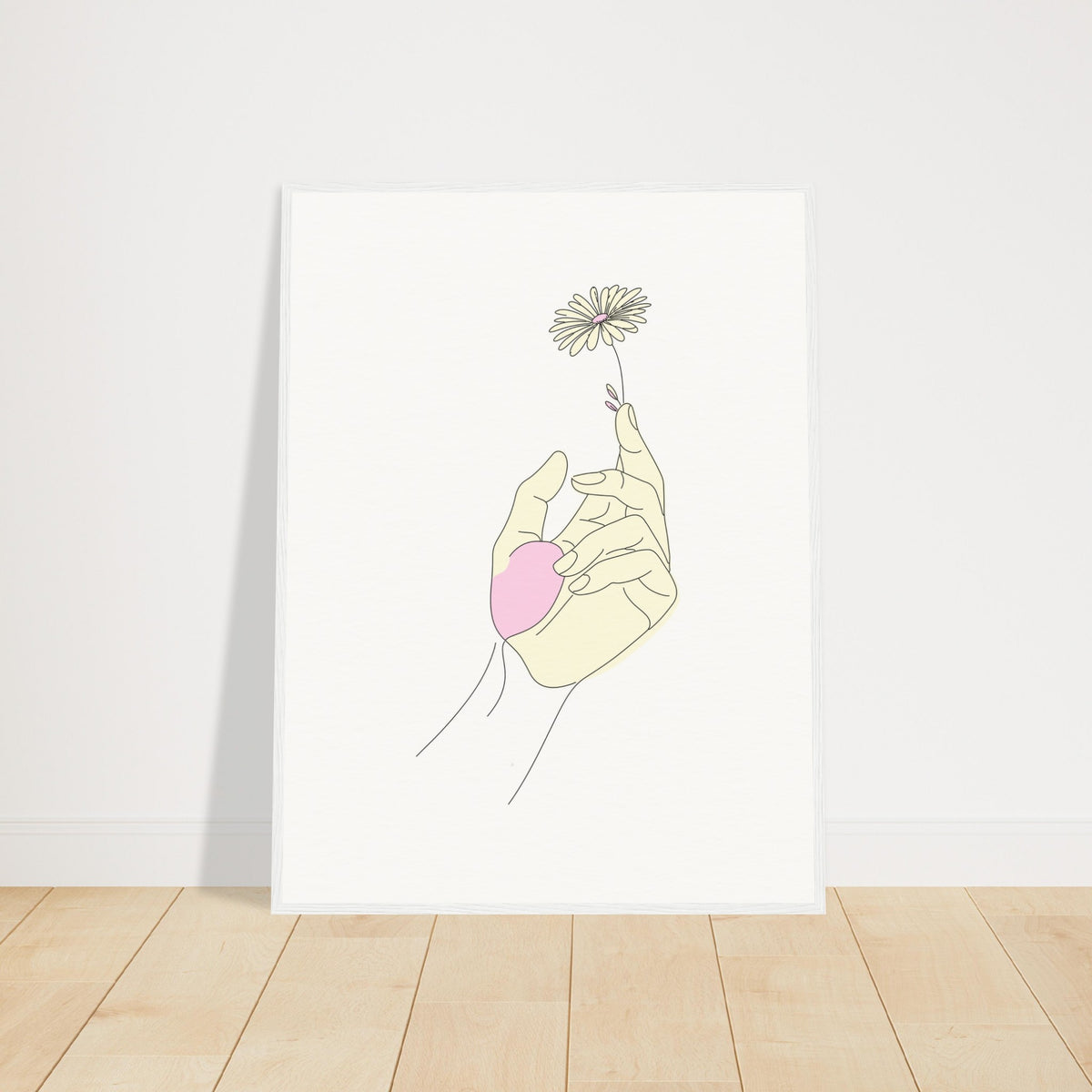 Artistic Grace - Hand & Flower Poster in Pine Wood Frame - 60x80 cm 24x32″ White frame - Wooden Framed Posters