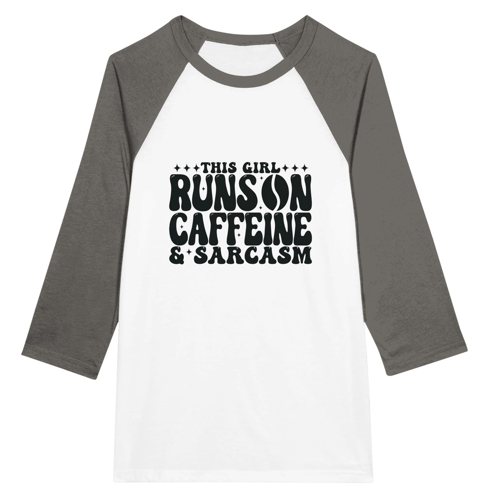 Caffeine & Sarcasm Raglan - For the Bold and Witty - White and Asphalt - T-shirts