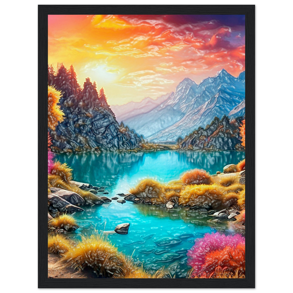 Mountain Serenity - Tranquil Landscape Art - 30x40 cm 12x16″ Black frame - Wooden Framed Poster