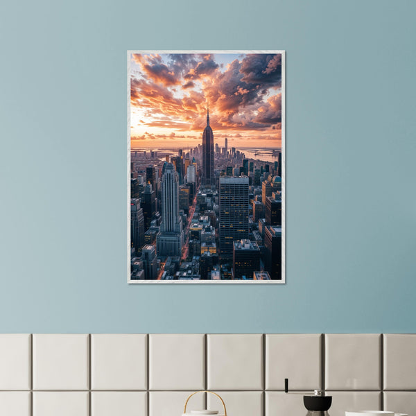 New York Skyline at Sunset - AI Masterpiece - - Framed Posters