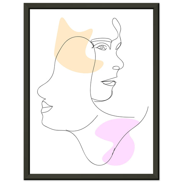 Mirrored Elegance - Artistic Line Faces in Gentle Tones - 30x40 cm 12x16″ - Metal Framed Posters