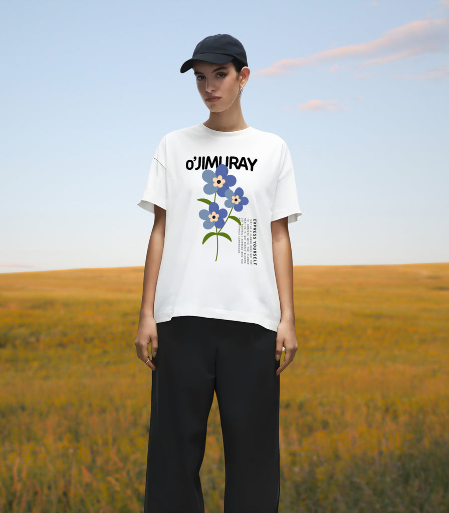 Bloom in Style - Expressive Floral Oversized Tee - - T-Shirts