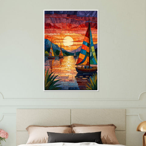 Image of Sunset Sail - Stained Glass Boat Framed Print