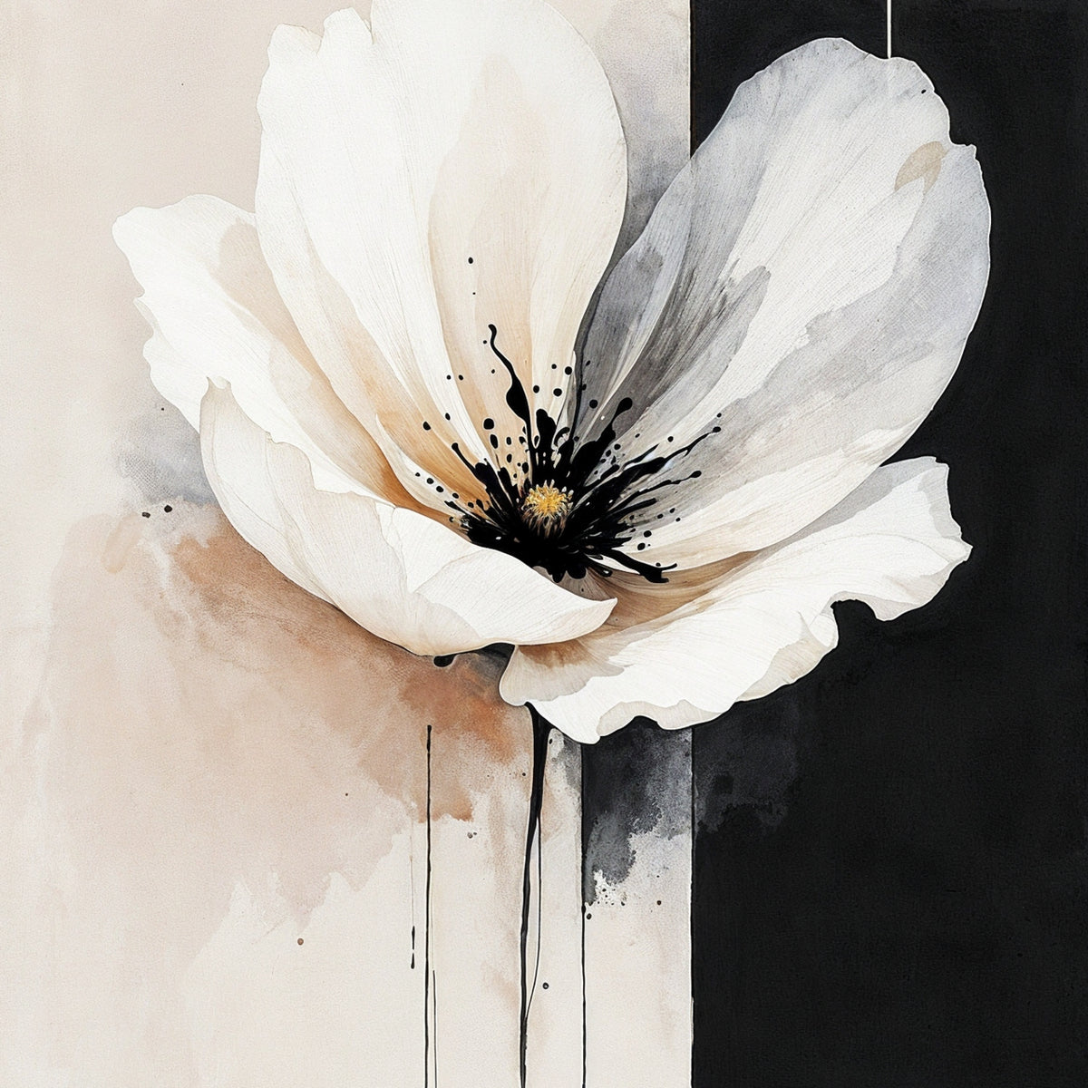 Monochrome Petals, Silent Grace - Framed Poster - - Wooden Framed Posters