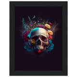 Nature’s Duality - Vibrant Flowers and Skull - 15x20 cm 6x8″ Black frame - Wooden Framed Posters