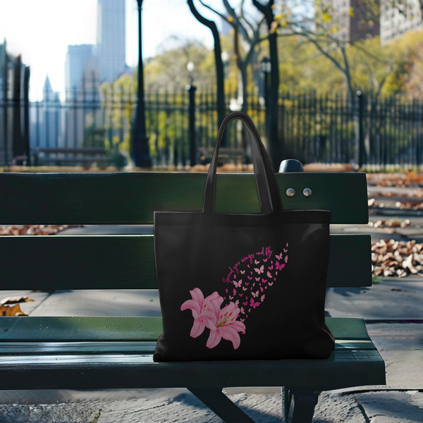 Pink Lilies and Butterflies Tote - - Tote Bags