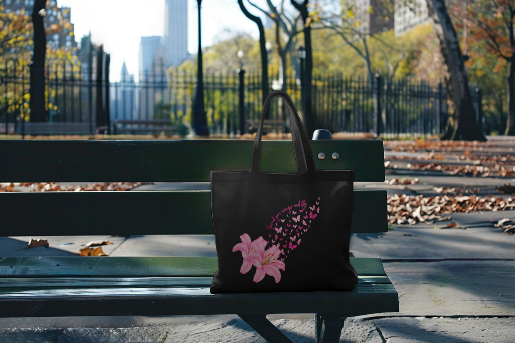 Pink Lilies and Butterflies Tote - - Tote Bags