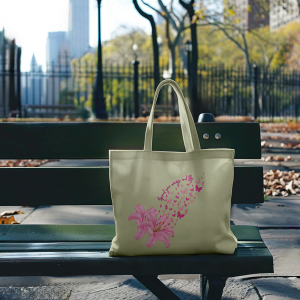 Pink Lilies and Butterflies Tote - - Tote Bags